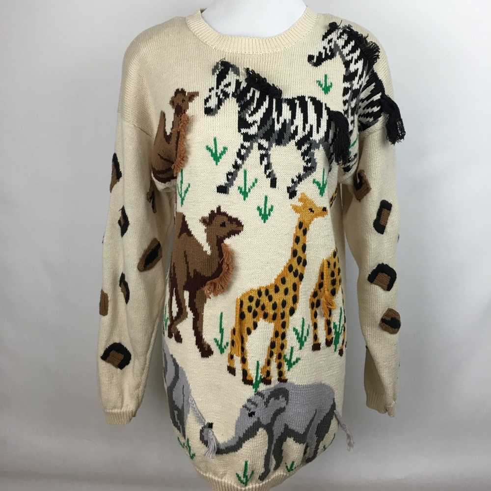 Vintage Noah's Ark animal sweater sz Large